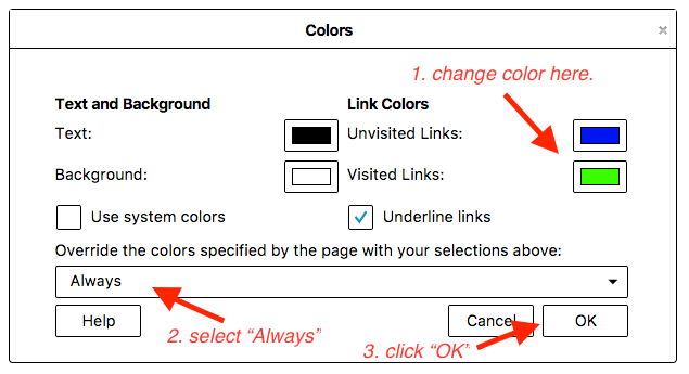 Change visited link color